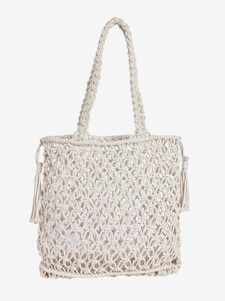 Damen Makramee Strandtasche mit eleganten Fransen Karnz