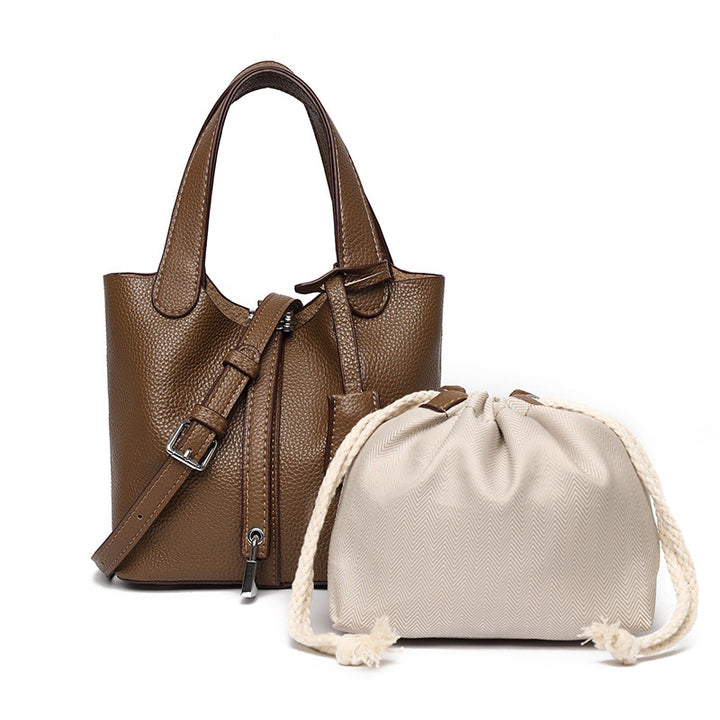Dual-Compartment Textured Leather Tote Bag Karnz