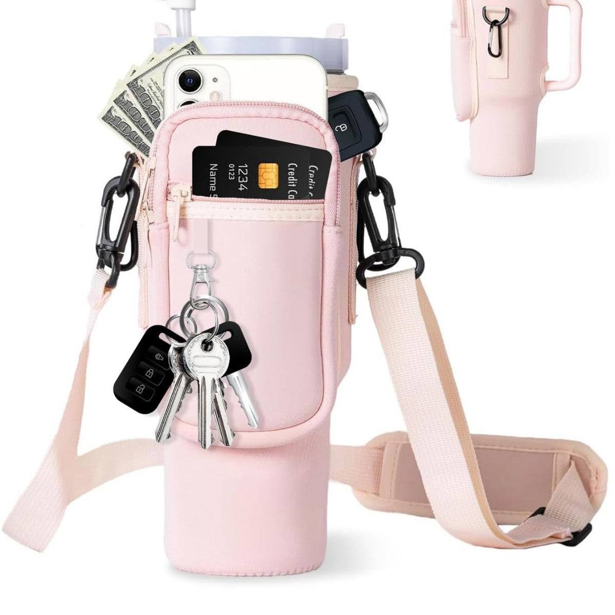 Damen trendige und glitzernde Trinkflasche mit Umhängetasche Karnz