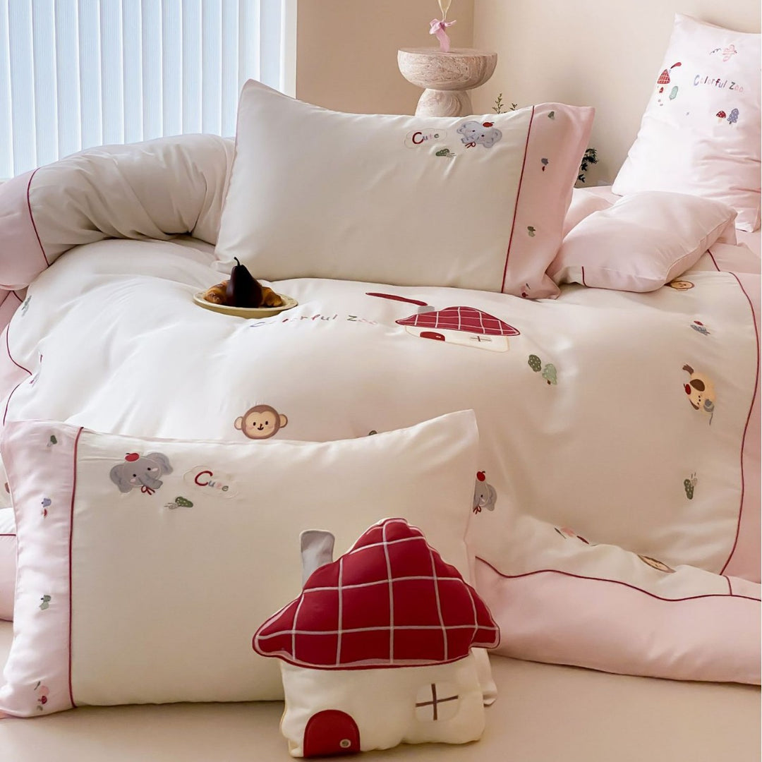 Kinder-Bettwäsche-Set aus Baumwollsatin mit applizierten Bären- und Auto-Motiven