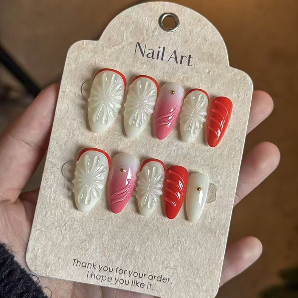 Handgefertigtes Blumen Press-On Nagelset Karnz
