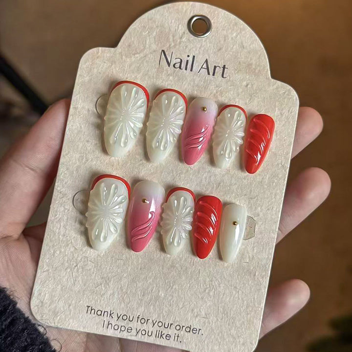 Handgefertigtes Blumen Press-On Nagelset Karnz