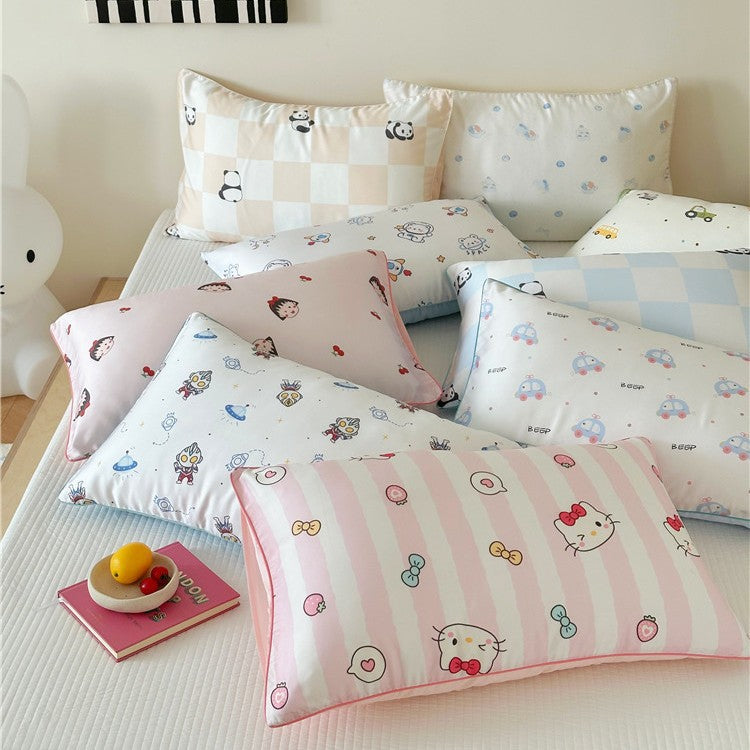 Kinder-Kissenbezug-Set aus Baumwollsatin mit Panda-Print und kariertem Design Karnz