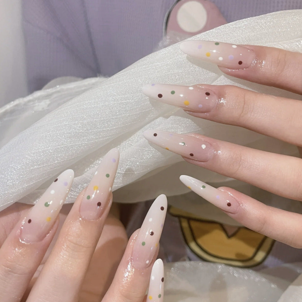 Premium Künstlerische Press-On Nagelspitzen Set mit Bunten Punkten Karnz