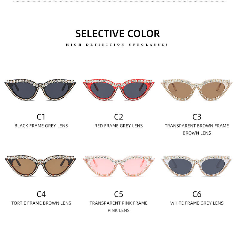 Damen extravagante Cat-Eye Sonnenbrille mit glamourösen Kristallverzierungen Karnz