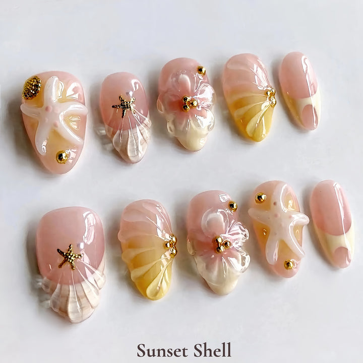 Kreatives Sunset Shell Press-On Nail Art Set Karnz
