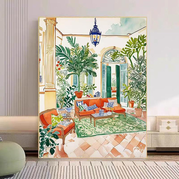 Gemütlicher Wohnzimmer Aquarell Kunstdruck Karnz