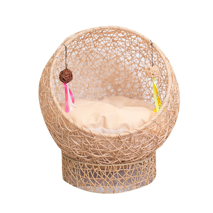 Runder Katzenkorb Aus Rattan Karnz