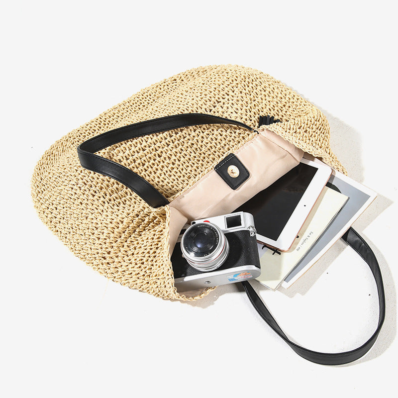 Damen Handgefertigte Tragetasche aus geflochtenem Naturmaterial mit elegantem Tassendetail Karnz