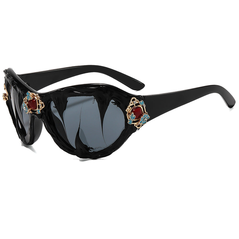 Damen extravagante Sonnenbrille mit floralen Kristallverzierungen Karnz