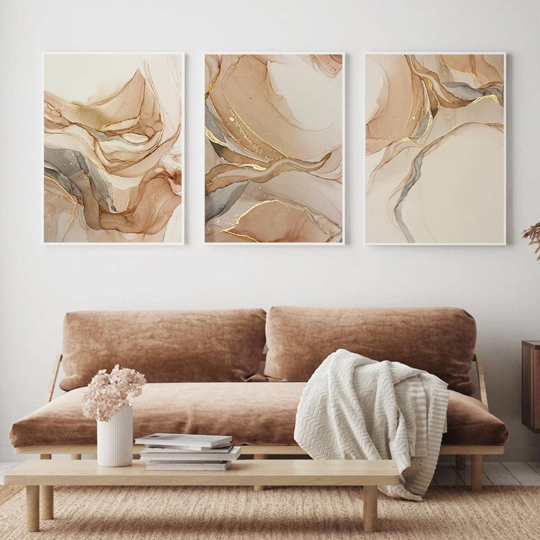 Set von 3 Stücken Beigefarbene Chic Flüssigmarmor Wandkunst Feine Kunst Leinwanddrucke Bilder Für Neutrale Farbige Wohnzimmer Schlafzimmer Kunst Moderne Hausinterieurdekoration