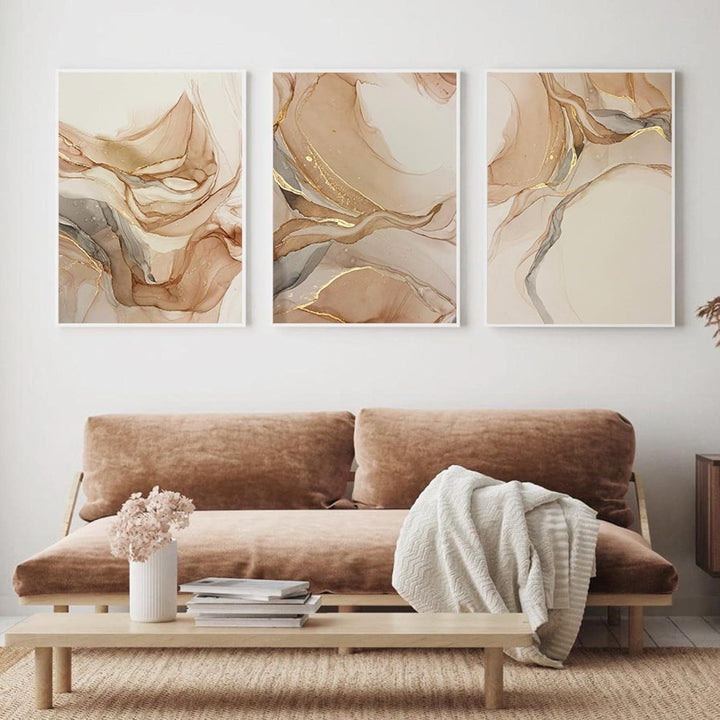 Set von 3 Stücken Beigefarbene Chic Flüssigmarmor Wandkunst Feine Kunst Leinwanddrucke Bilder Für Neutrale Farbige Wohnzimmer Schlafzimmer Kunst Moderne Hausinterieurdekoration