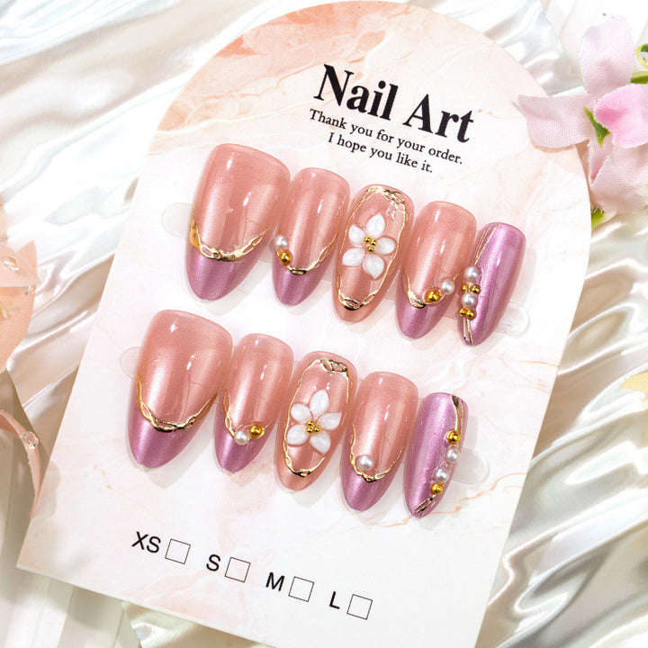 Blumengeschmücktes Press-On Nagelset