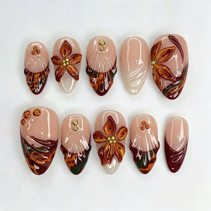 Dekoratives Floral-Design Press-On Nagelkunstset Karnz