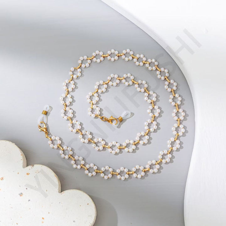 Eleganter Perl- und Goldketten-Brillenhalter Karnz