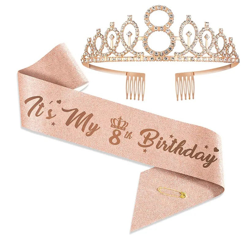 Damen Glitzernde Tiaras mit festlichem Geburtstagsbanner Karnz