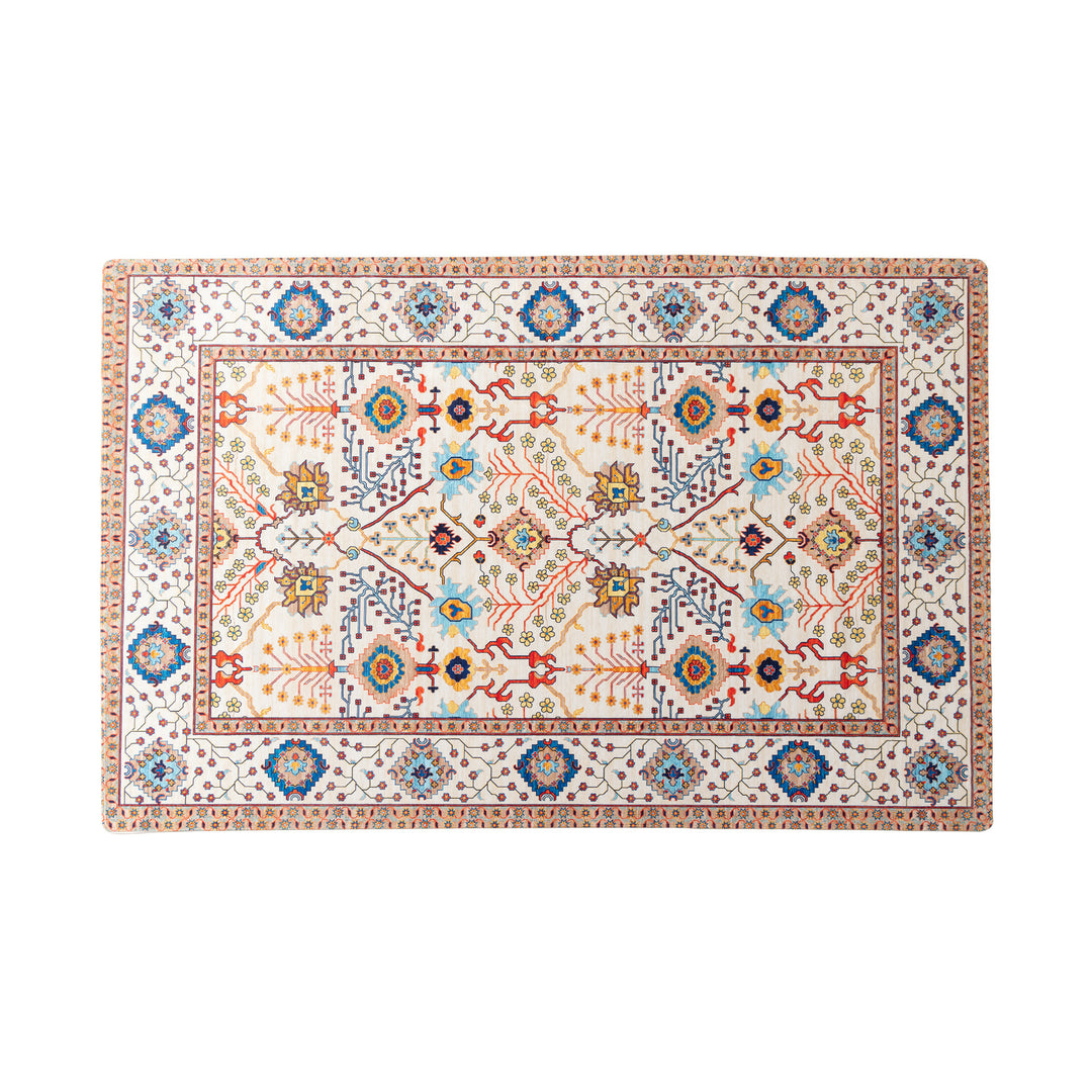 Wohnzimmer-Teppich im orientalisch-suzani Stil mit feiner Bordüre Karnz