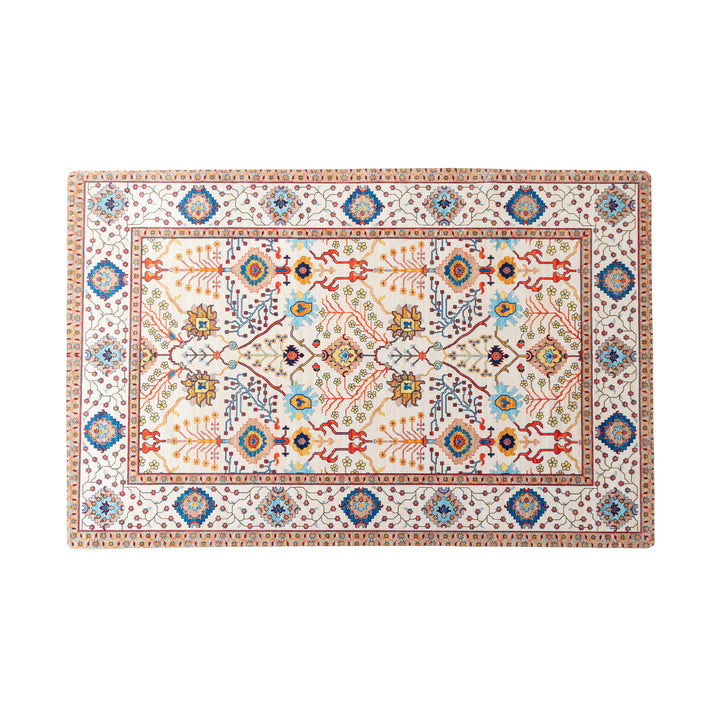Wohnzimmer-Teppich im orientalisch-suzani Stil mit feiner Bordüre Karnz