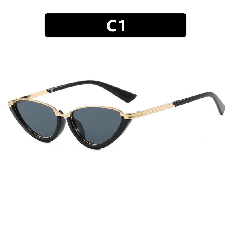 Damen futuristische Cat-Eye Sonnenbrille mit goldenen Akzenten Karnz