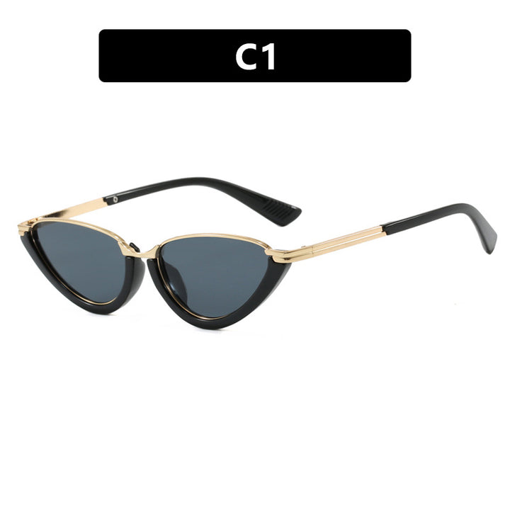 Damen futuristische Cat-Eye Sonnenbrille mit goldenen Akzenten Karnz