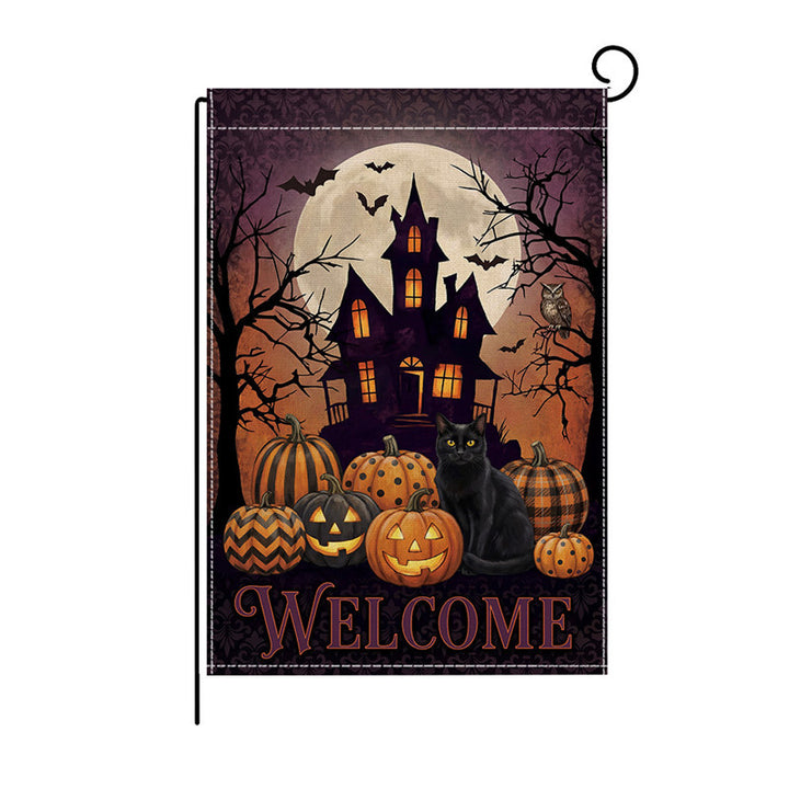 Schwerlast-Halloween-Spun-Polyester-Dekorationsgartenflagge mit verspielten Geistern und Kürbislaternen