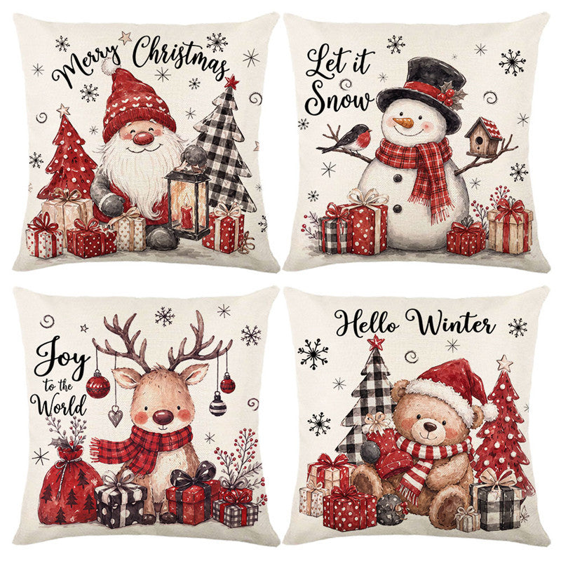 Festlicher Schneemann Aquarelldruck Leinen-Textur Quadratisches Kissenbezug mit verstecktem Reißverschluss
