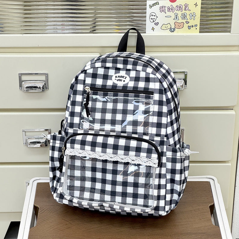 Transparente Fronttaschen Karomuster Rucksack Karnz