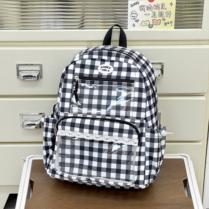 Transparente Fronttaschen Karomuster Rucksack Karnz