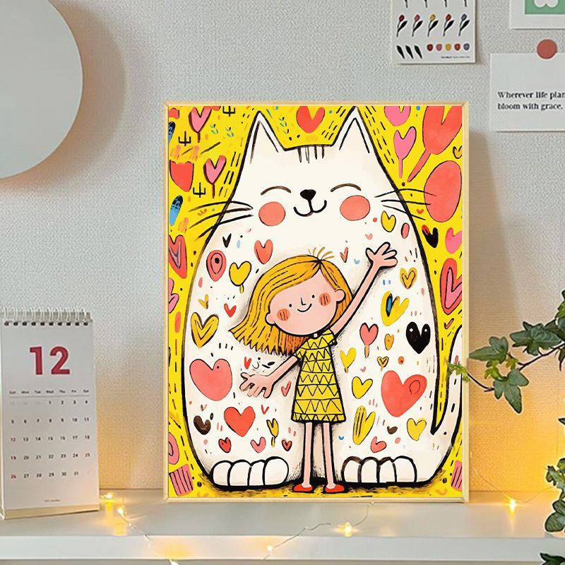 Verspielte Katzen- und Mädchenillustration Leinwandkunst Karnz