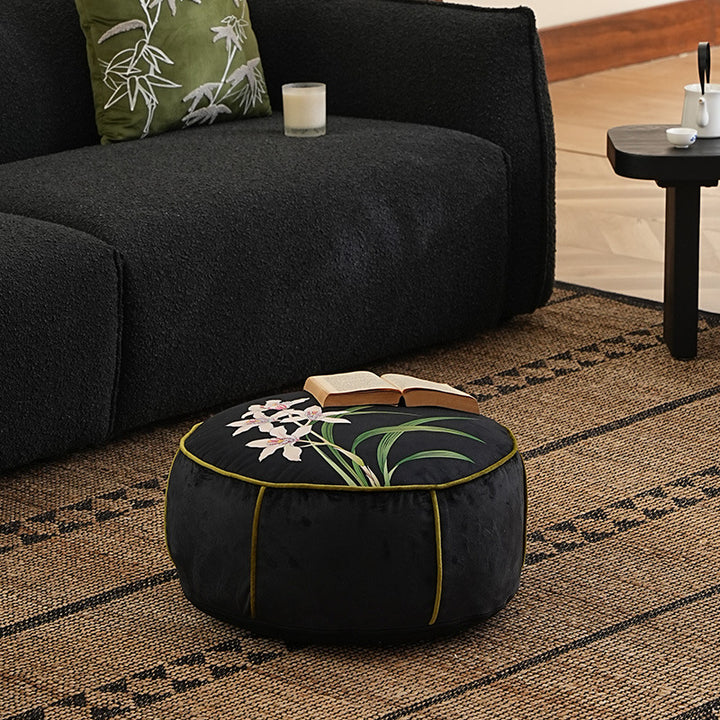 runder Bodensitzpouf mit Schmetterlingsmotiv und robustem Canvasbezug Karnz