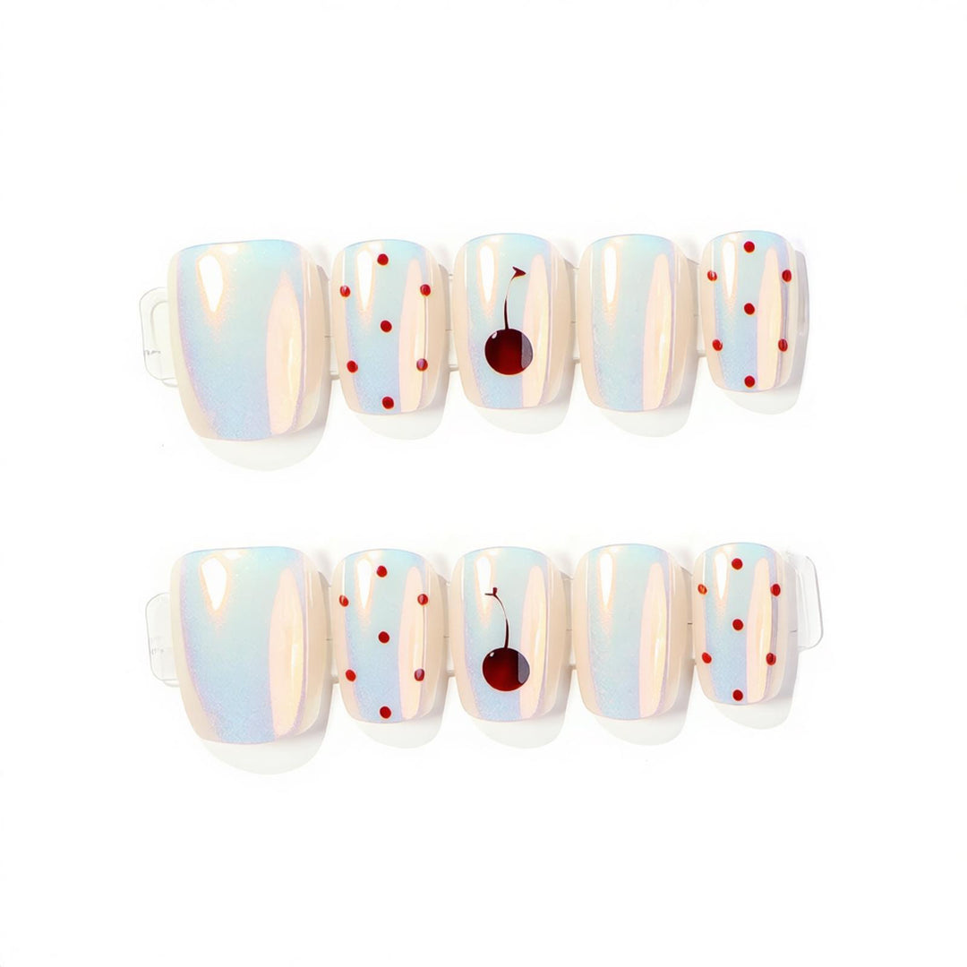 Künstlerisches Druck-Nagelkunst-Set mit Kirsch- und Pünktchen-Design Karnz