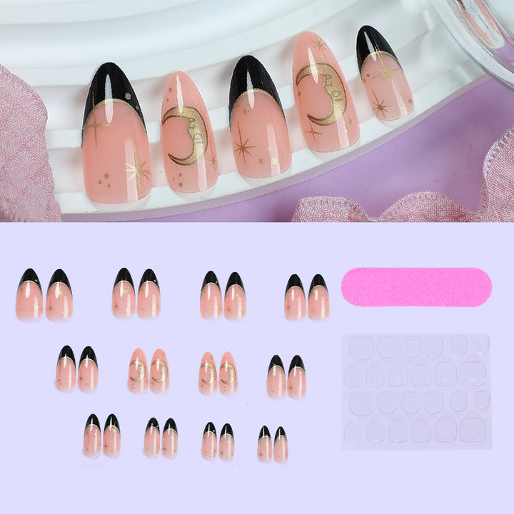 Kunstnagelset mit elegantem Schwarz-Pink-Design und glänzenden Akzenten Karnz