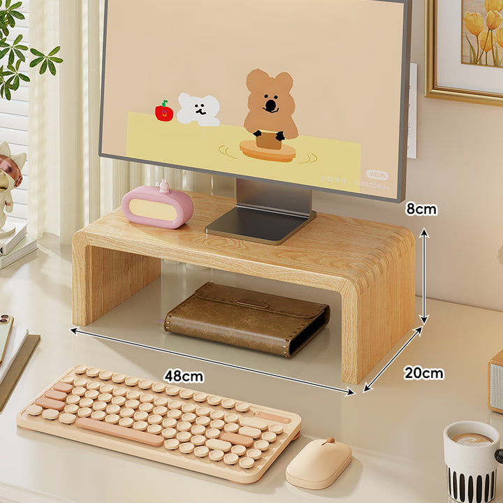 Breite Massivholz Gebogener Desktop Monitorständer mit Unterregalablage