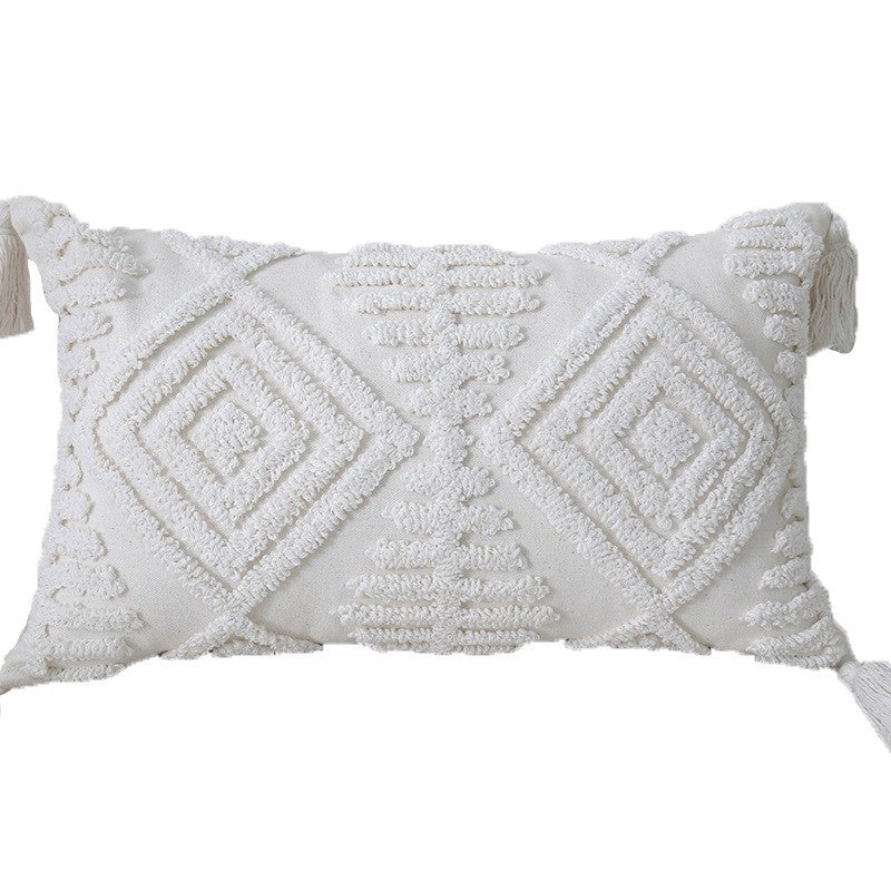 Boho Texturiertes Gestuftes Baumwoll-Wurfkissen mit Diamant-geometrischen Tufting und Eck-Tasseln