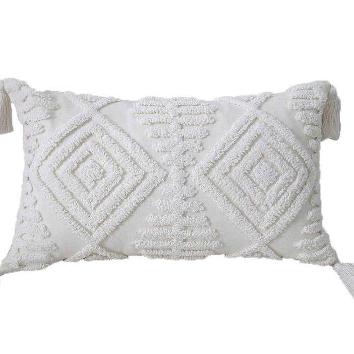 Boho Texturiertes Gestuftes Baumwoll-Wurfkissen mit Diamant-geometrischen Tufting und Eck-Tasseln