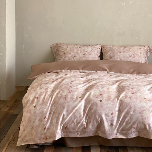 Premium-Baumwollsatin-Duvetbezuggarnitur mit floralem Jacquard-Relief und Knopfverschluss