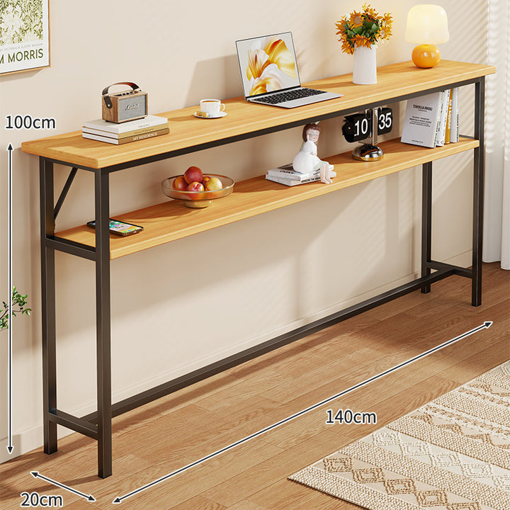 Slim Industrial Konsolentisch mit Holzplatte und Stahlrahmen