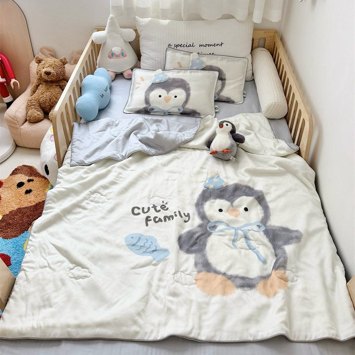Wendbares Kinder-Bettwäscheset aus weicher Mikrofaser mit großem Teddybär‑Print und gesteppter Decke