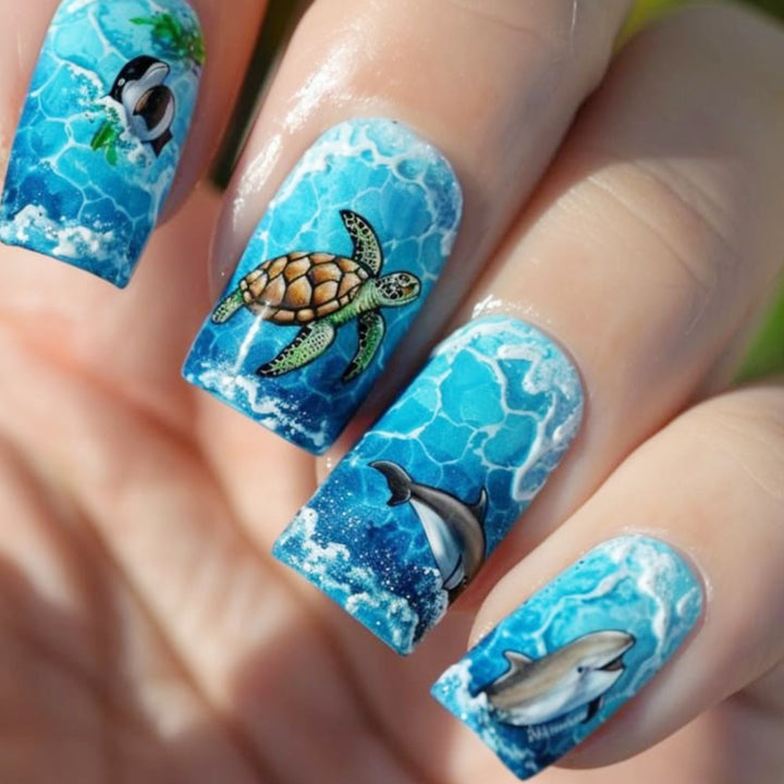 Ozean-inspirierte künstlerische Nagelkunstverlängerungen Karnz
