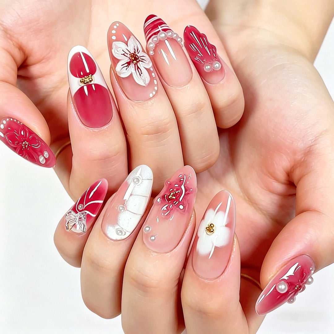 Dekorative Blumen Press-On Nagelkunst Kollektion Karnz