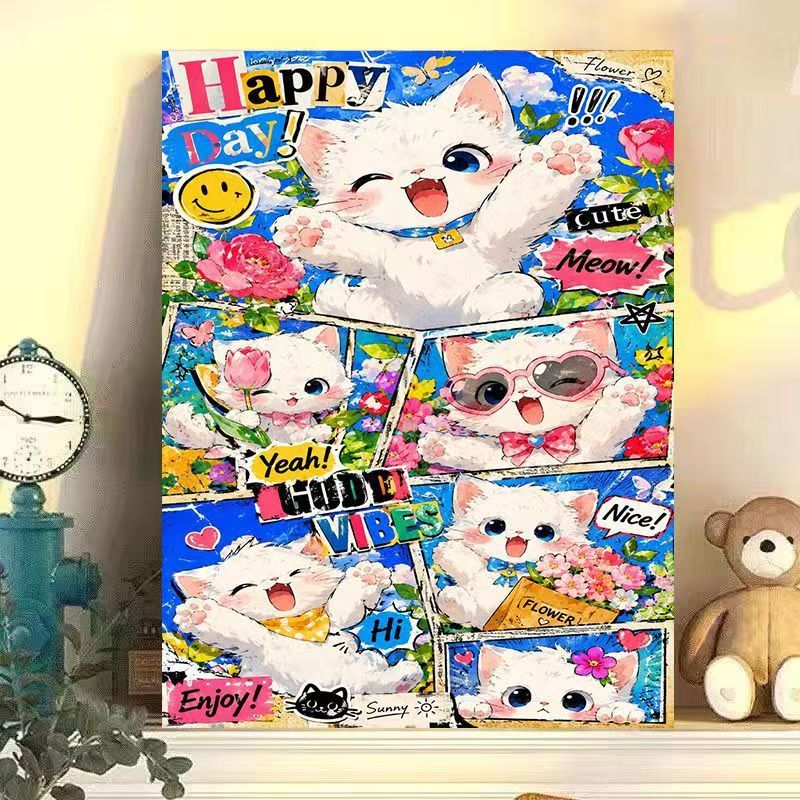 Verspielter Katzen-Themen-Wandkunstdruck Karnz