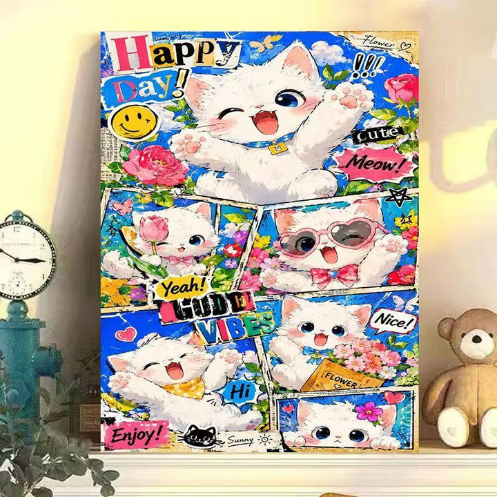Verspielter Katzen-Themen-Wandkunstdruck Karnz