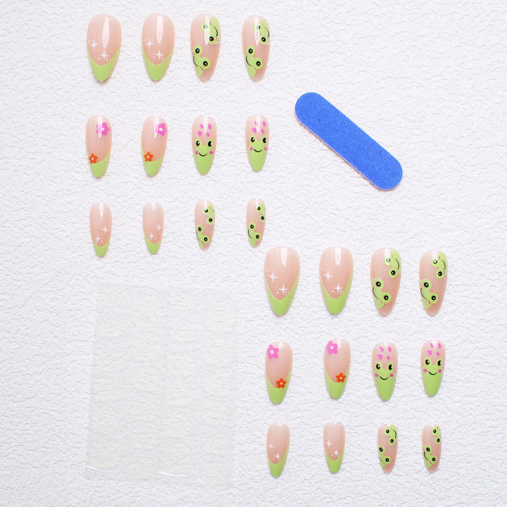 Kunstnagelset mit kreativen Froschmotiven und verspielten Akzenten Karnz