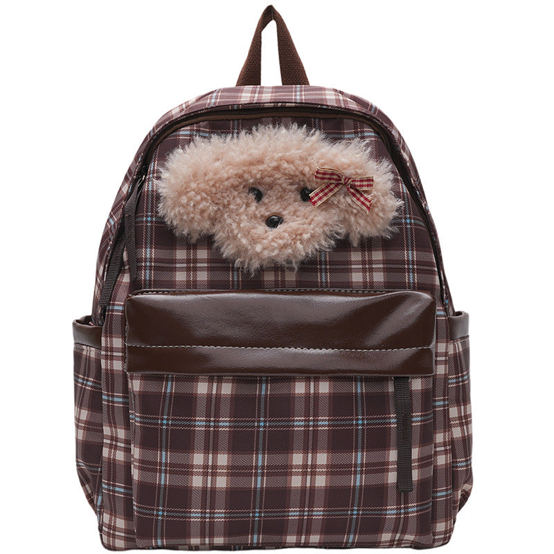 Plüsch Rucksack mit Einzigartigem Karomuster und Lässigem Tiermotiv Karnz