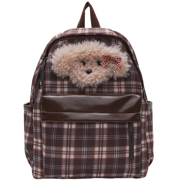 Plüsch Rucksack mit Einzigartigem Karomuster und Lässigem Tiermotiv Karnz