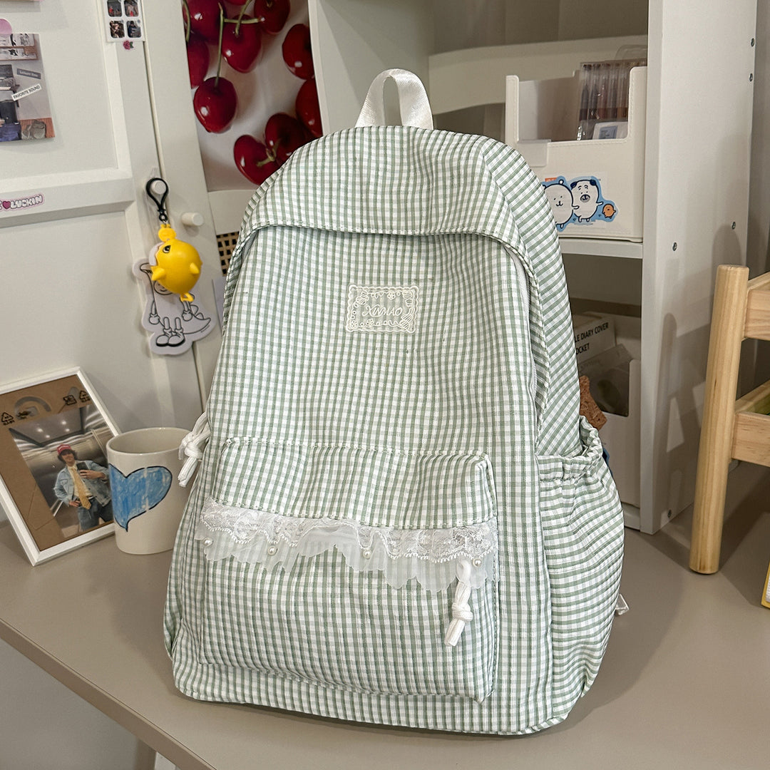 Charmantes gestreiftes Rucksack mit Spitzenbesatz Karnz