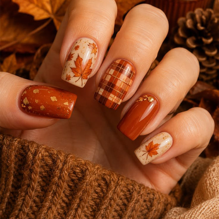 Künstlerische herbstliche Nagelkunstverlängerungen Karnz