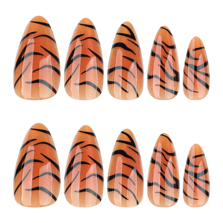 Kunstvolle Stiletto-Nägel mit kreativem Tigerstreifen-Design Karnz