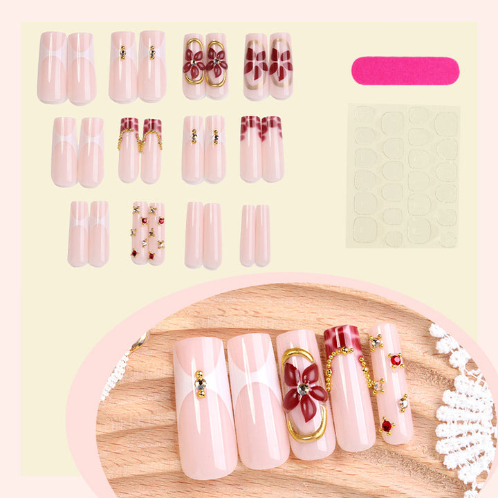 Premium Floral Design Press-On Nail Set mit dekorativen Elementen Karnz