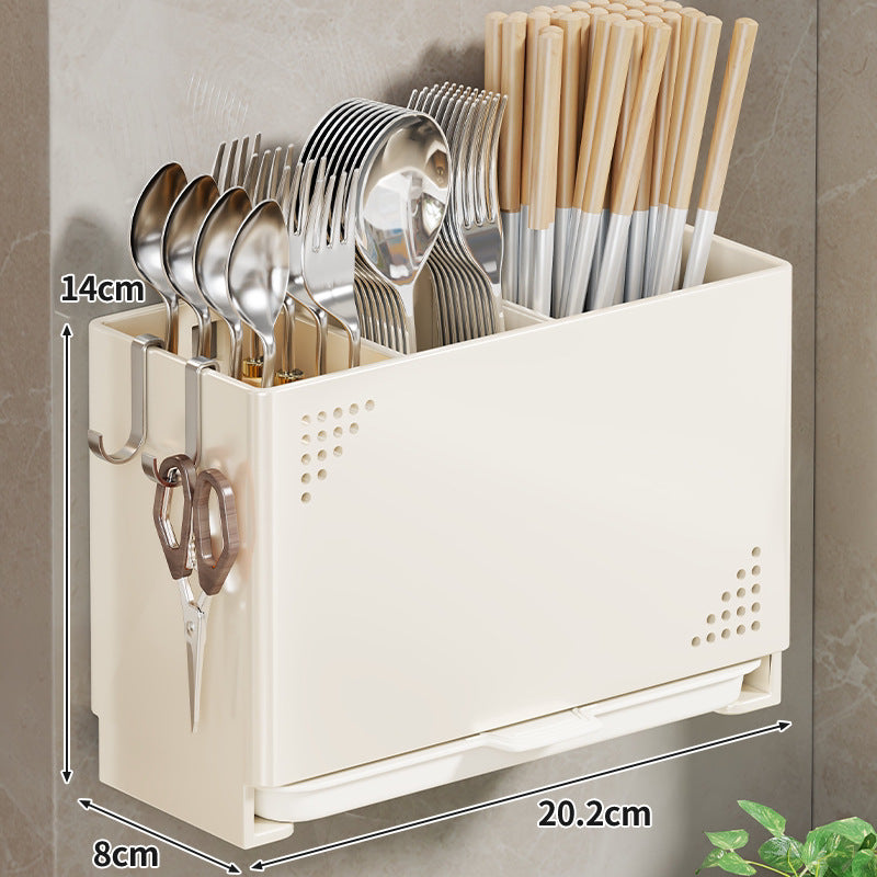 Wandmontierter Ablagebesteckorganizer mit abnehmbarem Tablett und Haken